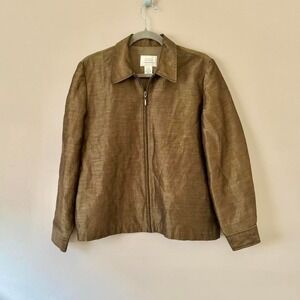 Vintage Linen Silk Bronze Zip Up Jacket